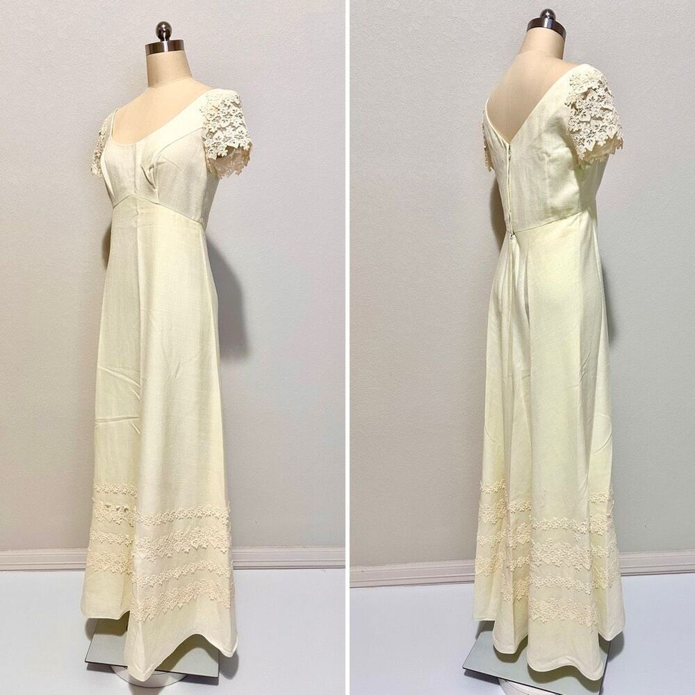 Vtg 70s House of Bianchi Empire Waist Maxi Dress XS Prairie Romantic Edwardian - Picture 2 of 12